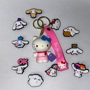 Cinnamoroll & Hello Kitty Croc charms & Keychain